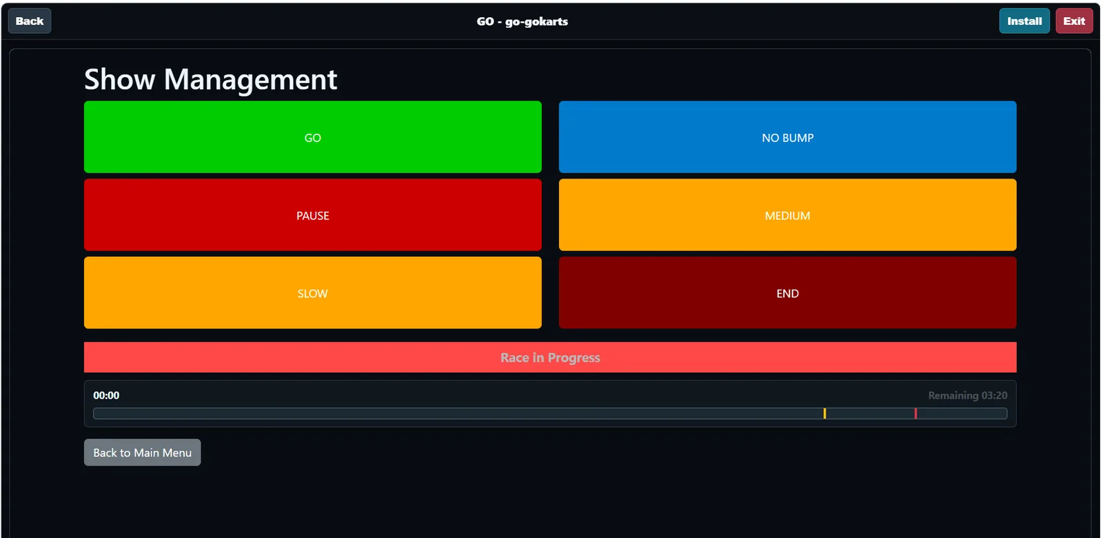 GoKart ShowMaster live race commands
