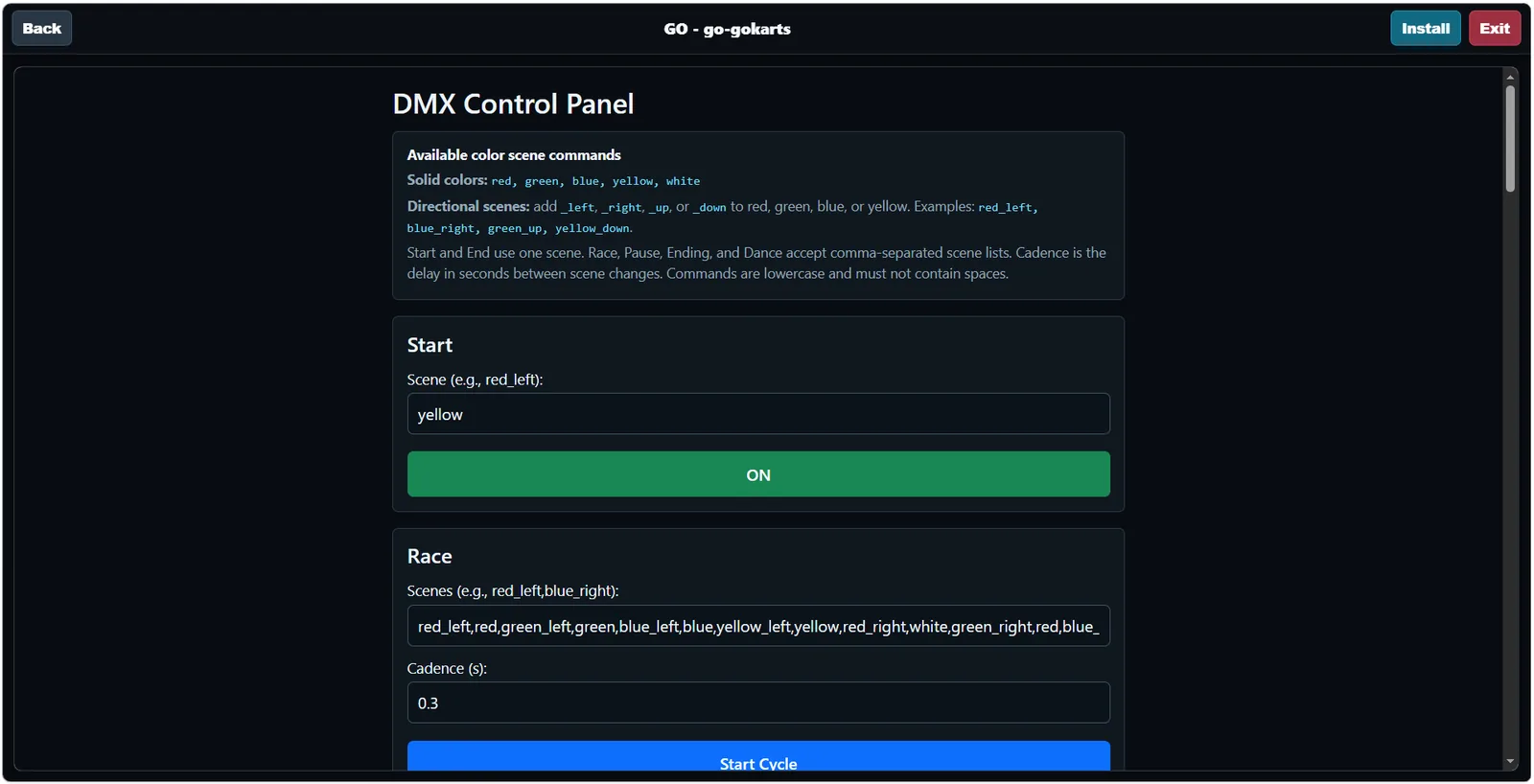 GoKart ShowMaster DMX control panel